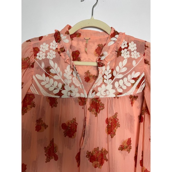 Free People Patricia Floral Embroidered Blouse Sheer Womens Small - Picture 4 of 10